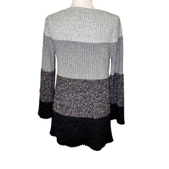 Style & Co. Gray Black Striped Color Block Bell Sleeve Tunic Sweater - Picture 5 of 9